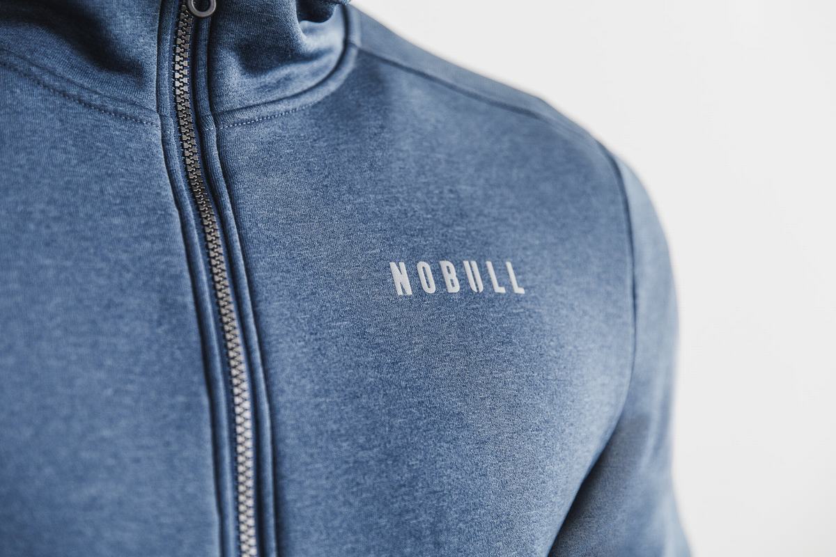 Nobull Performance Zip-up Men's Hoodie Grey Blue | Australia (XK1308)